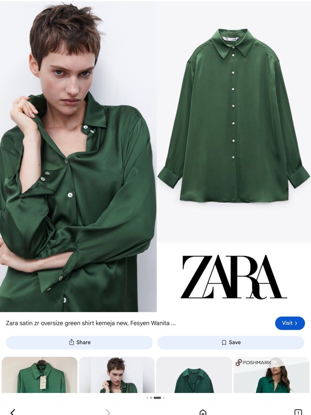 Zara womens  Satin Oversized Shirt in Deep Green